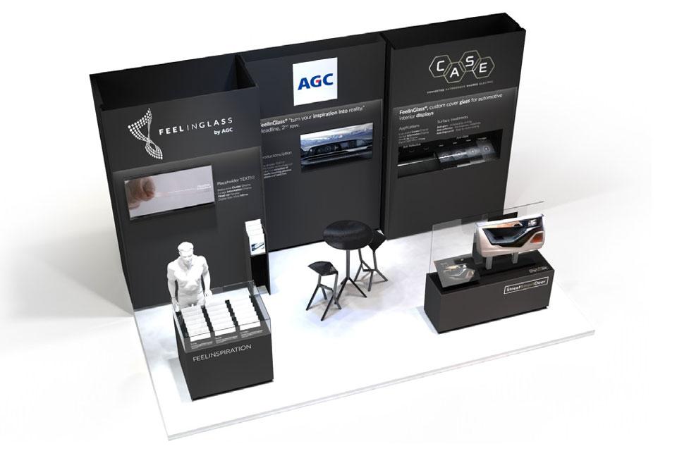 FeelInGlass by AGC Entwurf Messestand Automotive Interior Expo