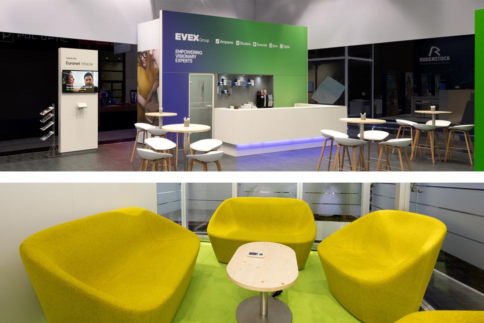 Evex Group Messedesign opti Thekenbereich und Besprechungsraum MeRaum